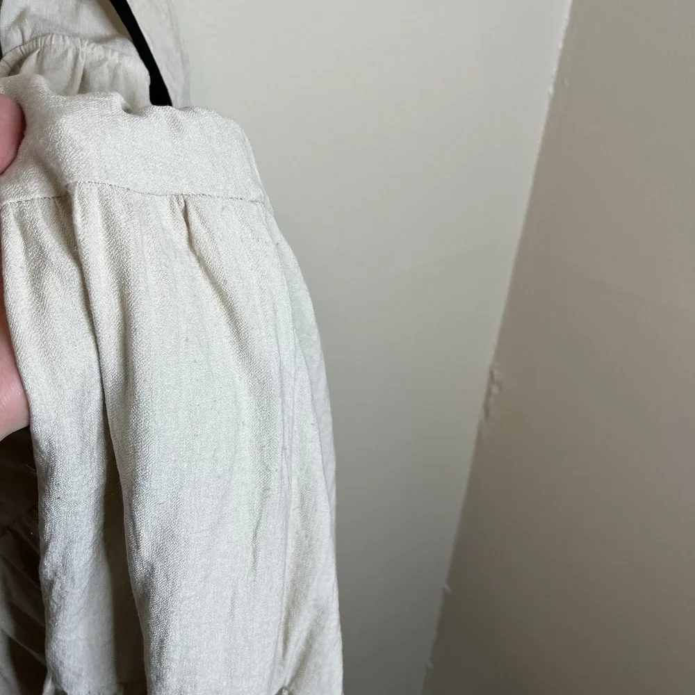 Blue Pepper Cream Contrast Tiered Dress L Boho Minimalist Sundress Cottage - Picture 8 of 8